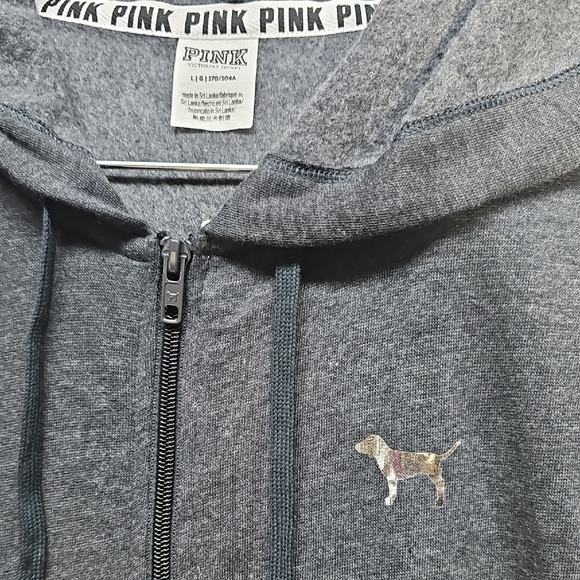 PINK Victoria's Secret Charcoal Hoodie with Striped Accents - Picture 3 of 8